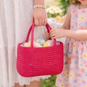PINK WOVEN COTTON LINED EASTER BASKET PURSE SMALL SPRING HANDBAG CUTE EASTER EGG